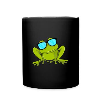 Lustiger Frosch mit Sonnenbrille Kinder Kröte - Tasse einfarbig - Schwarz - Vorne