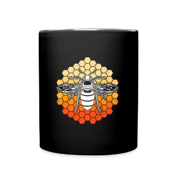 Biene auf Bienenwaben Imker - Tasse einfarbig - Schwarz - Vorne