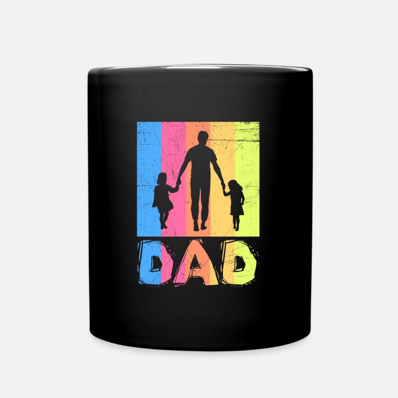Papa 2 fois 2 enfants Père 2 filles Papa 2 fils - Mug uni - noir