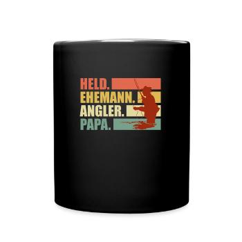 Held Ehemann Papa Angler Angelrute Fischer - Tasse einfarbig - Schwarz - Vorne