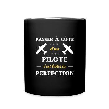 perfection pilote avion humour aviateur ulm cadeau - Mug uni - noir - Devant