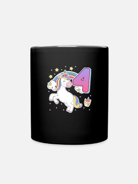 4ème anniversaire fille 4 ans cheval fille - Mug uni - noir