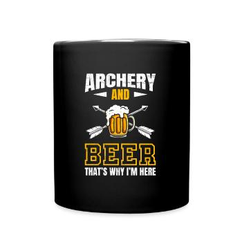 Bogenschießen und Bier daruim bin ich hier - Tasse einfarbig - Schwarz - Vorne