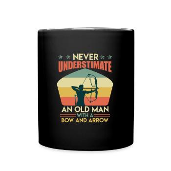 Old man with bow and arrow archer - Full Colour Mug - black - Front