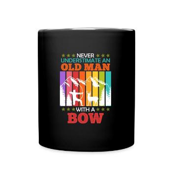 Old Man with Bow Longbow Archer - Full Colour Mug - black - Front