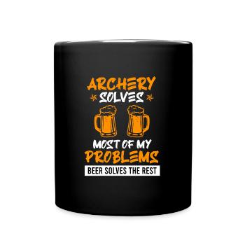 Bogenschießen löst meine Probleme Bier den Rest - Tasse einfarbig - Schwarz - Vorne