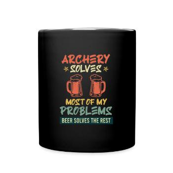 Bogenschießen löst meine Probleme Bier den Rest - Tasse einfarbig - Schwarz - Vorne