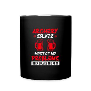 Bogenschießen löst meine Probleme Bier den Rest - Tasse einfarbig - Schwarz - Vorne