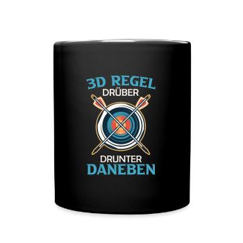 Drüber Drunter Daneben 3D Regel Bogenschießen - Tasse einfarbig - Schwarz - Vorne