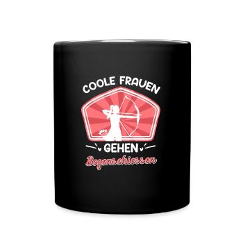 Coole Frauen gehen Bogenschießen - Tasse einfarbig - Schwarz - Vorne