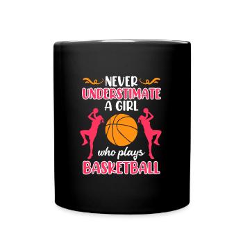 Never underestimate a female basketball player - Full Colour Mug - black - Front