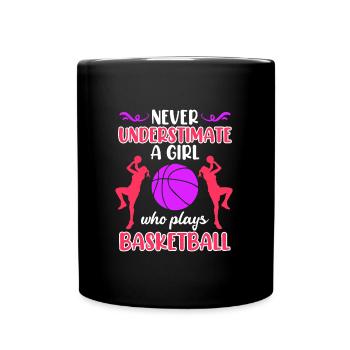 Never underestimate a female basketball player - Full Colour Mug - black - Front