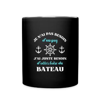 besoin psy bateau homme humour capitaine drole - Mug uni - noir - Devant