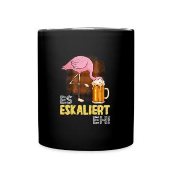 Es eskaliert eh Biertrinker Flamingo Malle - Tasse einfarbig - Schwarz - Vorne