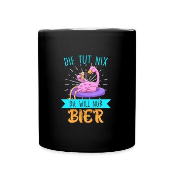 Die tut nix die will nur Bier Flamingo - Tasse einfarbig - Schwarz - Vorne
