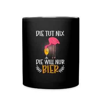 Die will nur Bier saufen Malle Flamingo Party - Tasse einfarbig - Schwarz - Vorne