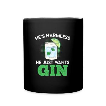 He just wants to drink gin Gin - Full Colour Mug - black - Front