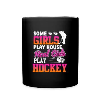 Real Girls Play Hockey Spielerin - Tasse einfarbig - Schwarz - Vorne