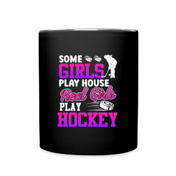 Real Girls Play Hockey Spielerin - Tasse einfarbig - Schwarz - Vorne