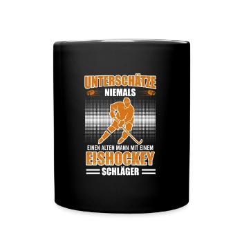 Alter man mit Eishockey Schläger - Tasse einfarbig - Schwarz - Vorne