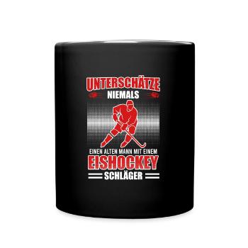 Alter man mit Eishockey Schläger - Tasse einfarbig - Schwarz - Vorne