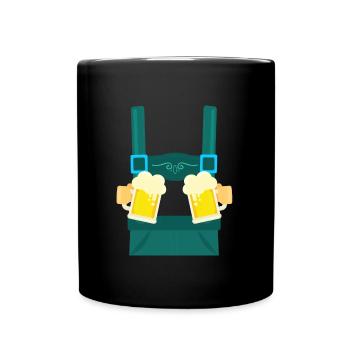 Fake Hosenträger Lederhosen Bayern Bier Trachten - Tasse einfarbig - Schwarz - Vorne