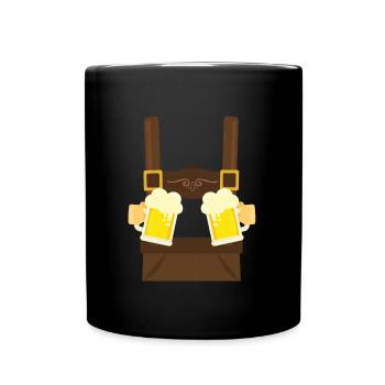 Fake Hosenträger Lederhosen Bayern Bier Trachten - Tasse einfarbig - Schwarz - Vorne