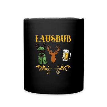 Bayern Herren Trachtenshirt Lausbub Lausbua - Tasse einfarbig - Schwarz - Vorne