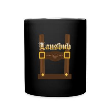 Fake Hosenträger Bayern Trachtenshirt - Tasse einfarbig - Schwarz - Vorne