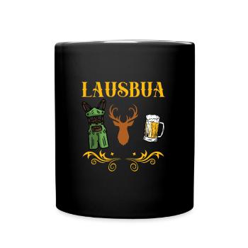 Bayern Herren Trachtenshirt Lausbub Lausbua - Tasse einfarbig - Schwarz - Vorne
