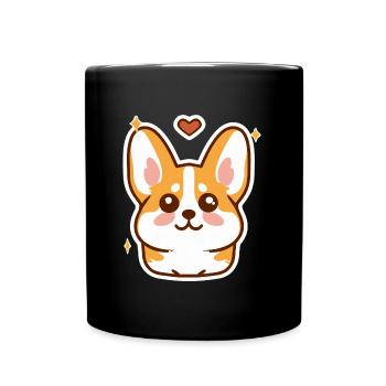 Kawaii Corgi chien amoureux chiot - Mug uni - noir - Devant