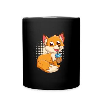 Fuchs mit Bubbel Tee Bubbeltea Fuchs Kinder - Tasse einfarbig - Schwarz - Vorne
