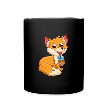 Fuchs mit Bubbel Tee Bubbeltea Fuchs Kinder - Tasse einfarbig - Schwarz - Vorne