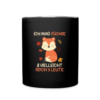 Ich mag Füchse und vielleicht 3 Leute - Tasse einfarbig - Schwarz - Vorne