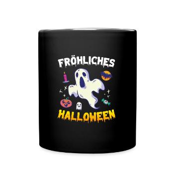 Happy Halloween Geist - Tasse einfarbig - Schwarz - Vorne