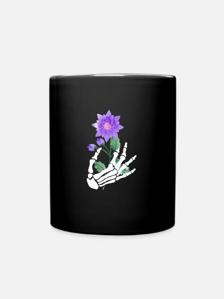 Blumen Deko Skelett Halloween - Tasse einfarbig - Schwarz