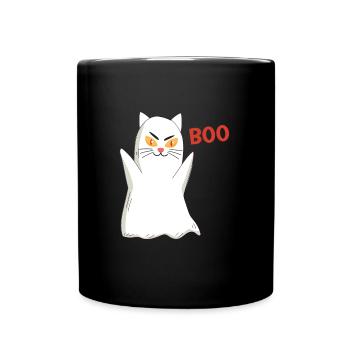 BOO Katze Halloween Gespenst - Tasse einfarbig - Schwarz - Vorne