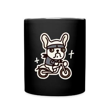 Motorrad Französische Bulldogge Hund Frenchie - Tasse einfarbig - Schwarz - Vorne