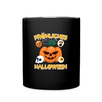 Fröhliches gruseliges Halloween - Tasse einfarbig - Schwarz - Vorne