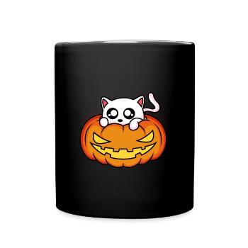 Chat Citrouille Halloween - Mug uni - noir - Devant