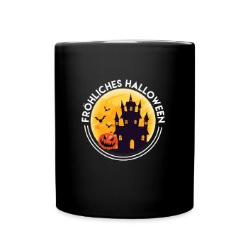 Halloween Schloss Fröhliches Halloween - Tasse einfarbig - Schwarz - Vorne
