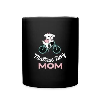 Maltese Dog Mama Bicycle Dog Retro - Full Colour Mug - black - Front