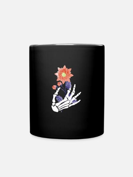 Blumen Deko Skelett Halloween - Tasse einfarbig - Schwarz