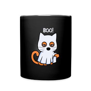 Boo Geister Halloween Katze - Tasse einfarbig - Schwarz - Vorne