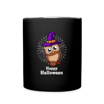 Happy Eule Halloween - Tasse einfarbig - Schwarz - Vorne