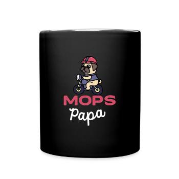 Mops Papa Biker Hund Papa Geschenk Retro - Tasse einfarbig - Schwarz - Vorne