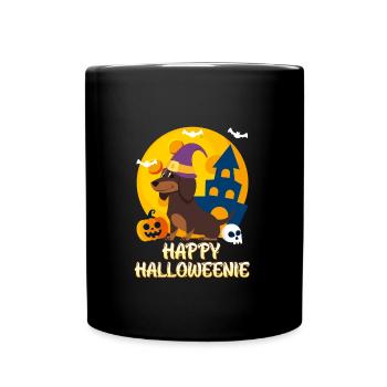 Happy Dackel Hund Halloween - Tasse einfarbig - Schwarz - Vorne