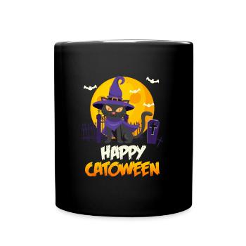 Catoween Happy Katzen Halloween - Tasse einfarbig - Schwarz - Vorne