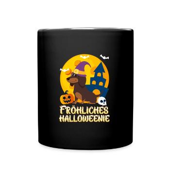 Happy Dackel Hund Halloween - Tasse einfarbig - Schwarz - Vorne