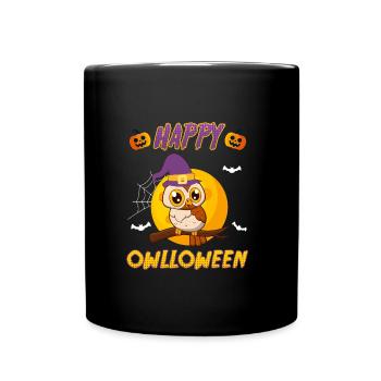 Owloween Happy Eulen Halloween - Tasse einfarbig - Schwarz - Vorne